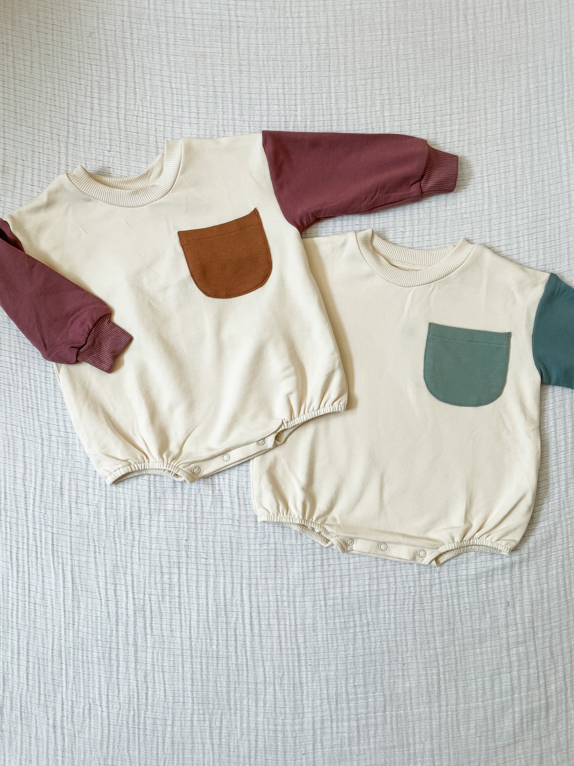 covelKai Colorblock Romper - Maroon & Camel - Premium romper from babysprouts clothing company - Just $28! Shop now at covel0-12, 12-24, baby, baby sweater, bodysuit, boys, Fairecovel