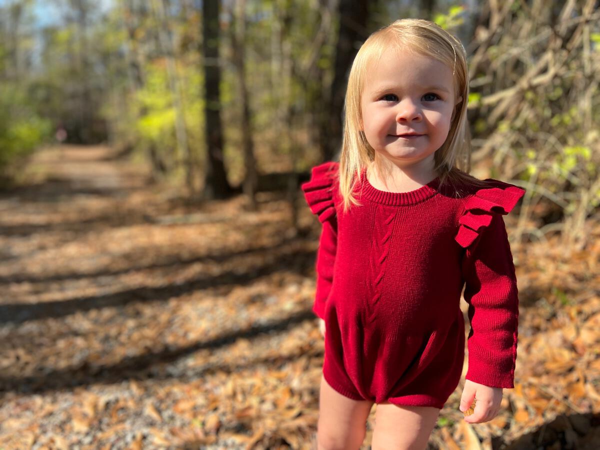 covelCollins Cable Knit Romper - Red - Premium bodysuit from Vignette - Just $28! Shop now at covel0-12, 12-24, baby, baby sweater, bodysuit, girlscovel