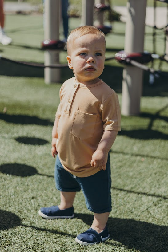 covelColton Henley Bamboo Tee - Butterscotch - Premium henley from babysprouts clothing company - Just $12! Shop now at covel12-24, baby, baby top, boys, Faire, kid top, sale, Toddlercovel