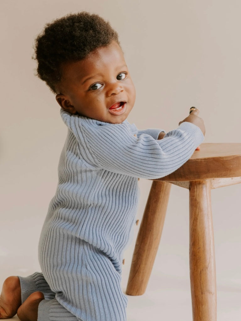 covelMagnetic Organic Cotton Ribbed Playsuit - Cornflower Blue - Premium bodysuit from Dear Hayden - Just $46! Shop now at covel12-24, baby, baby sweater, bodysuit, boyscovel