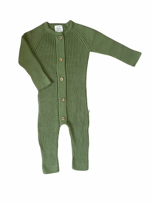 covelMagnetic Organic Cotton Ribbed Playsuit - Basil Green - Premium bodysuit from Dear Hayden - Just $46! Shop now at covel12-24, baby, baby sweater, bodysuit, boy, girlscovel