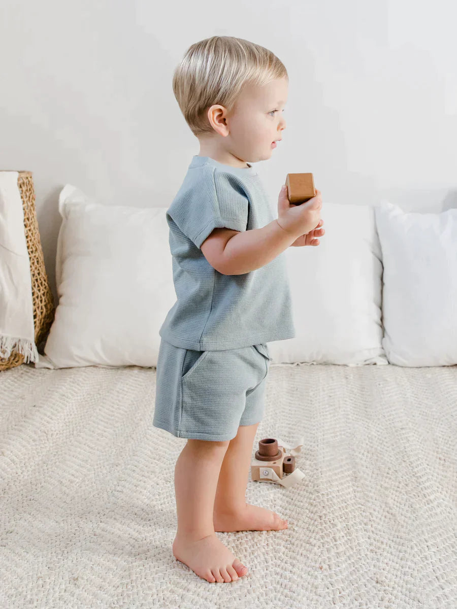 covelQuinn Waffle Shorts - Ocean - Premium shorts from Colored Organics - Just $20! Shop now at covel0-12, 12-24, baby, baby bottom, boys, Faire, girls, kid bottom, Toddlercovel