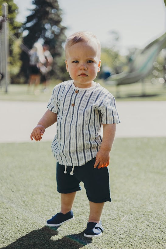 covelSanti Henley - Navy Stripe - Premium henley from Dear Mini - Just $12! Shop now at covel12-24, baby, baby top, boys, kid top, Kids, Toddlercovel