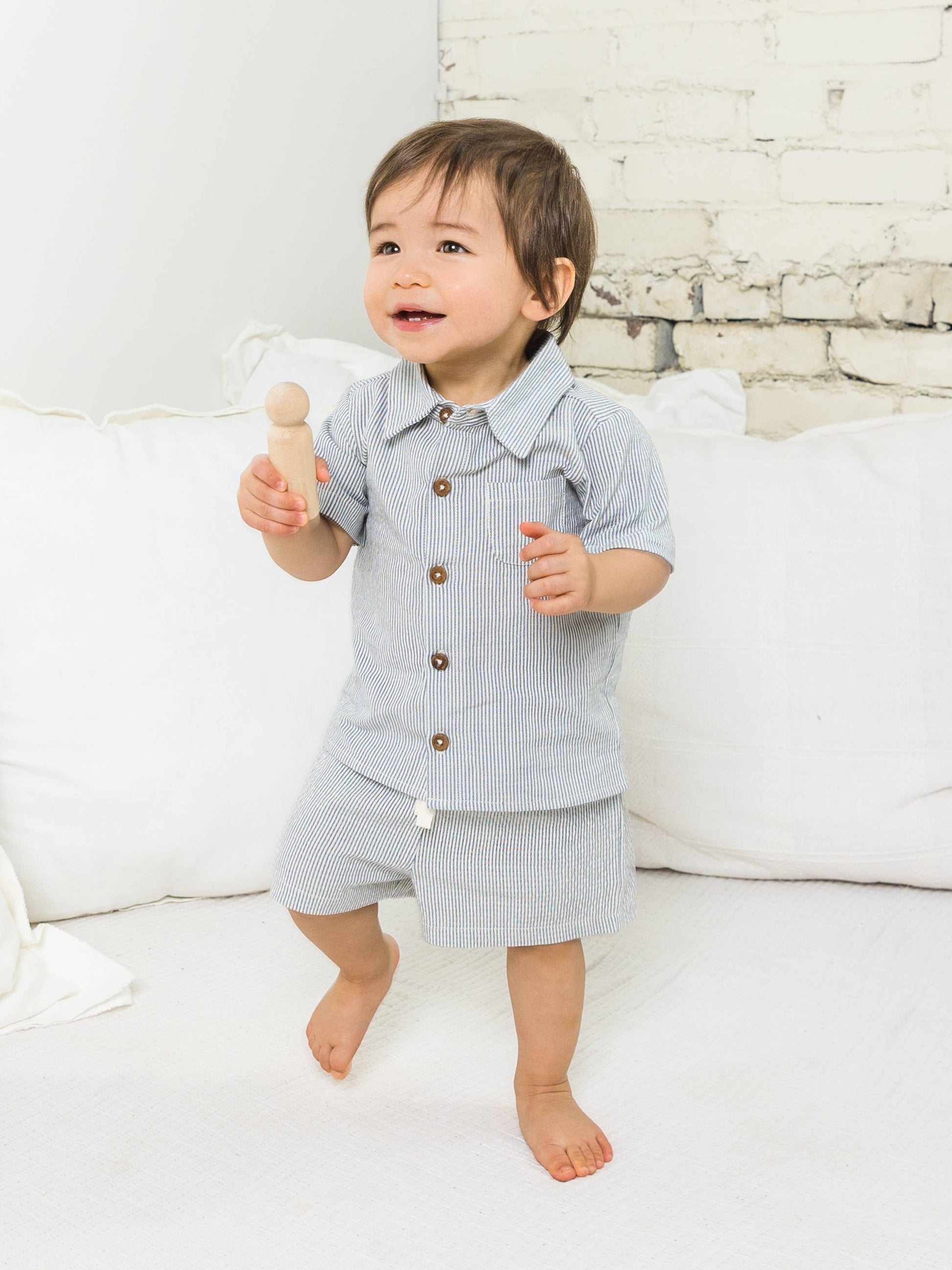 covelWilliam Seersucker Button Down - Harbor Shore Stripe - Premium button up from Colored Organics - Just $27! Shop now at covel0-12, 12-24, baby top, boys, Faire, kid top, Kids, Toddlercovel