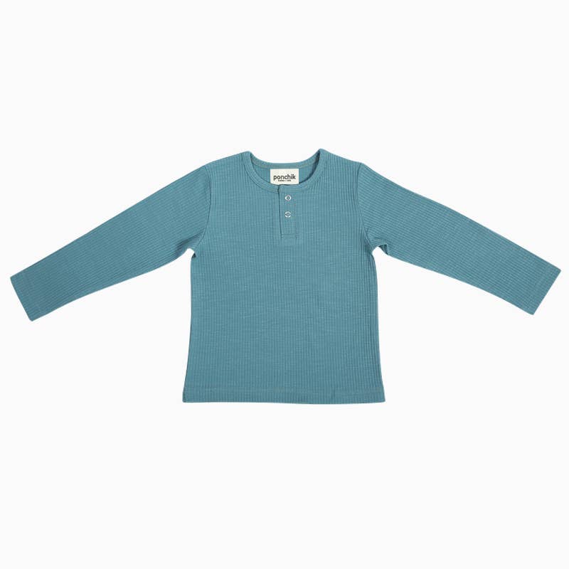 covelKyle Ribbed Henley - Teal - Premium henley from Ponchik Babies + Kids - Just $16! Shop now at covel0-12, 12-24, baby, baby pajamas, baby top, boys, Faire, girls, kid pajamas, kid top, Kids, Toddlercovel