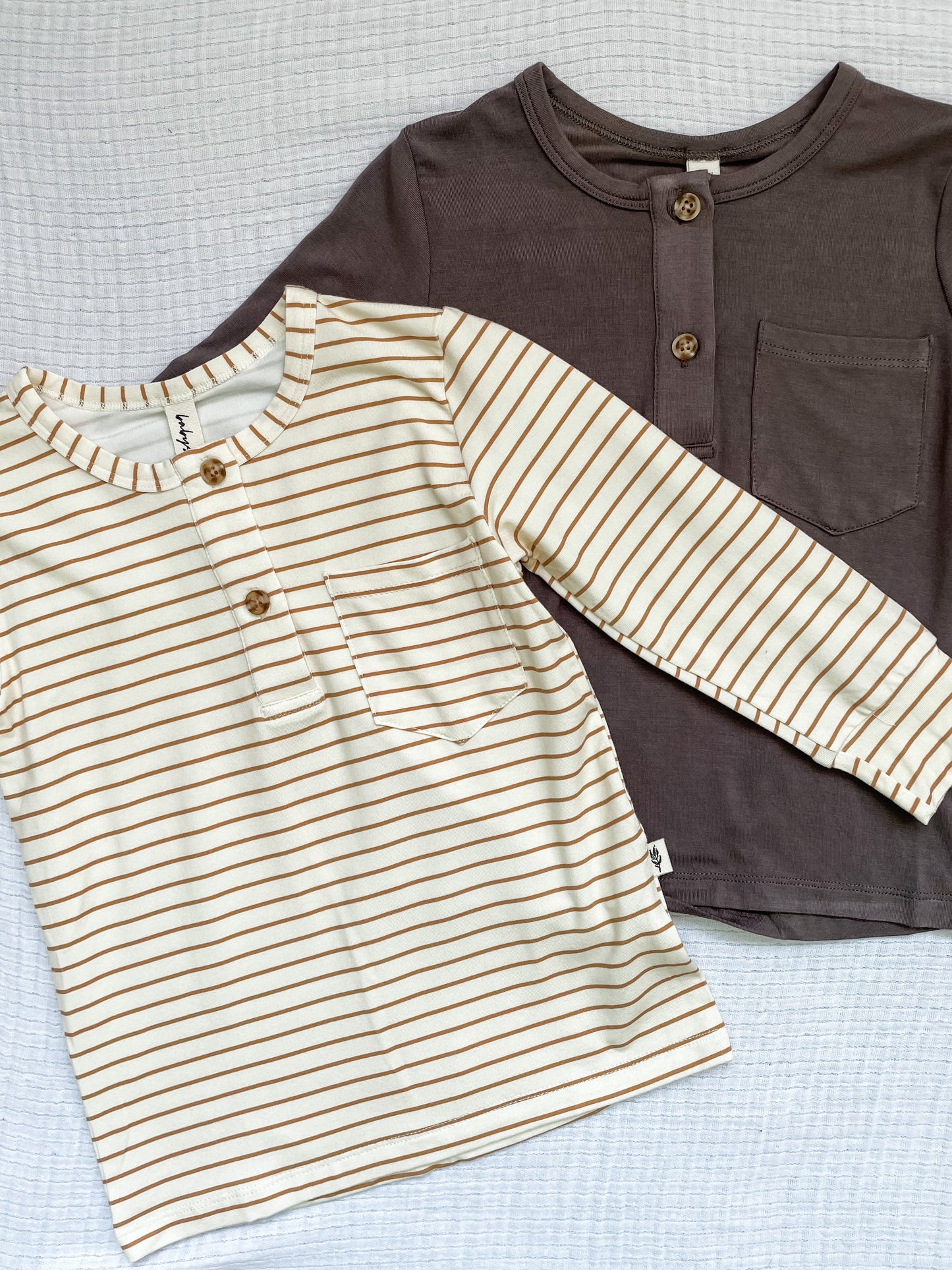 covelColton Henley Bamboo Shirt - Butterscotch Stripe - Premium henley from babysprouts clothing company - Just $12! Shop now at covelboys, Faire, kid top, Kidscovel
