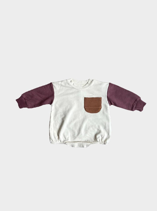 covelKai Colorblock Romper - Maroon & Camel - Premium romper from babysprouts clothing company - Just $28! Shop now at covel0-12, 12-24, baby, baby sweater, bodysuit, boys, Fairecovel