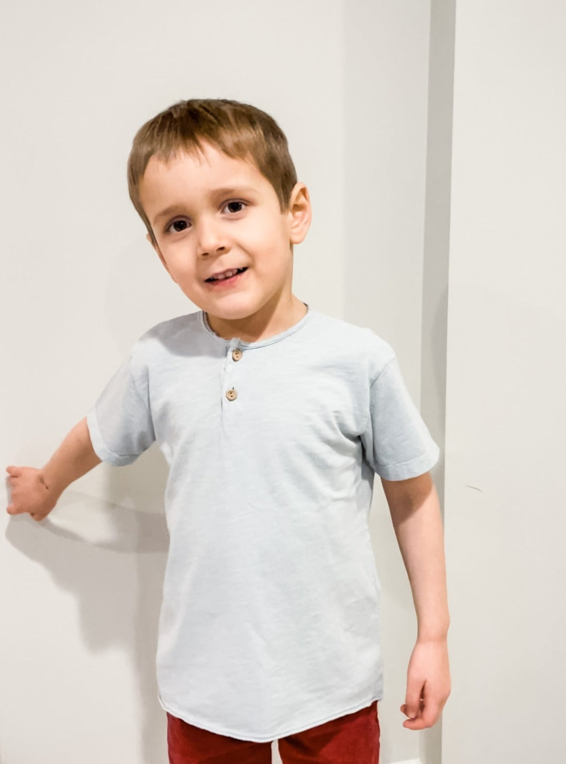 covelSanti Henley - Celestial Blue - Premium henley from Dear Mini - Just $12! Shop now at covel12-24, baby, baby top, boys, kid top, Kids, Toddlercovel